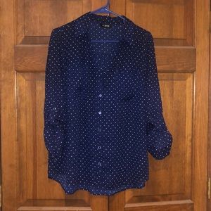 Dk blue polka dot A Byer long sleeve v neck button down